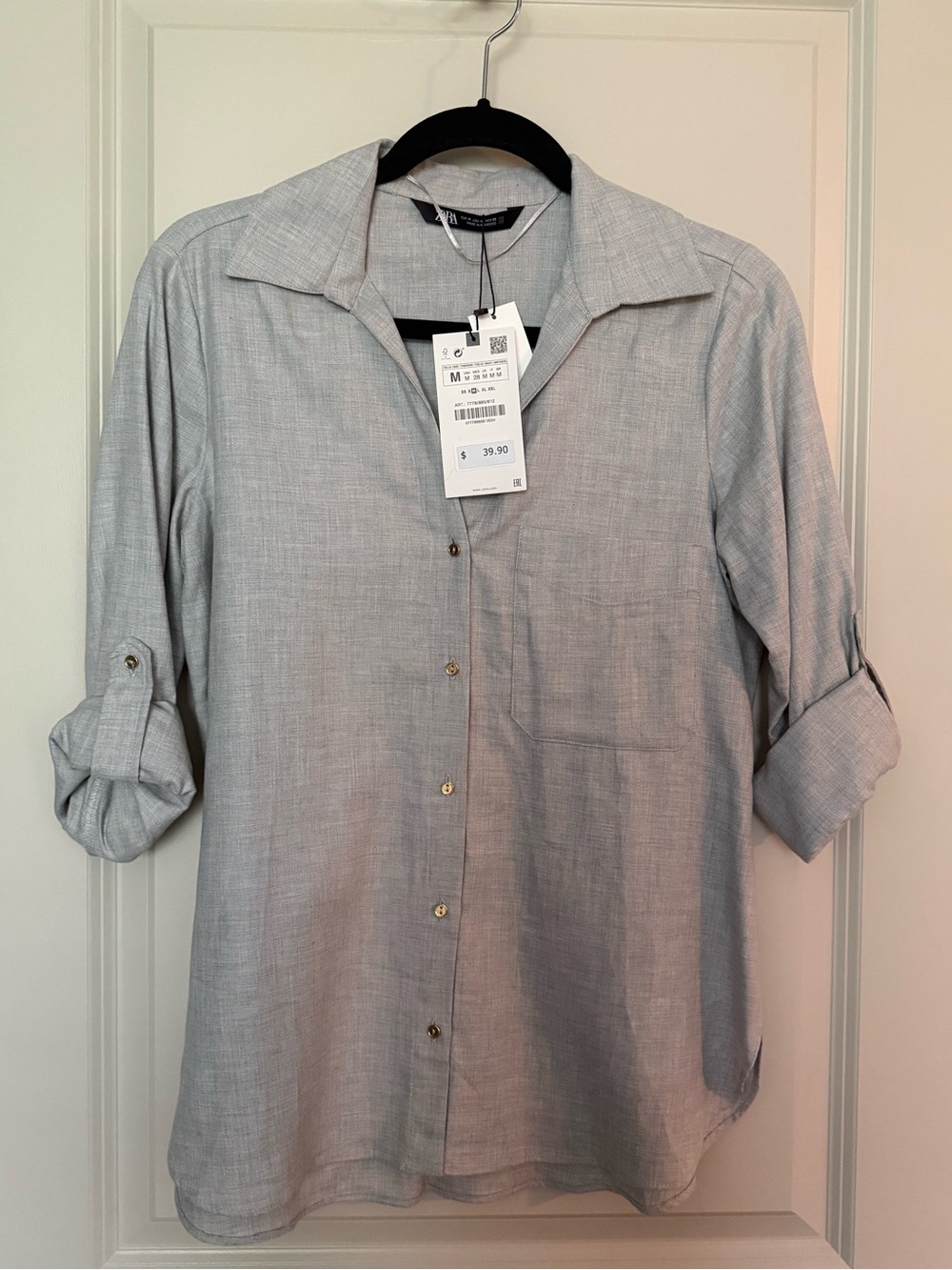 Zara Button-Up Shirt Light Gray (Med)